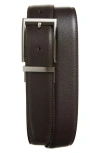 Original Penguin Feather Edge Leather Belt In Black