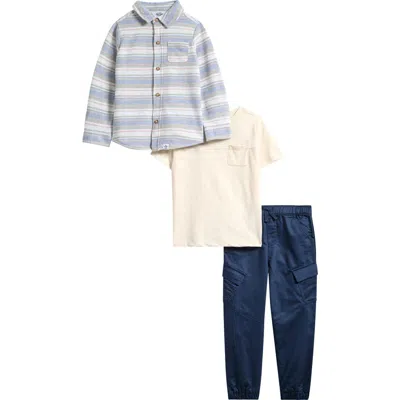 Original Penguin Kids'  Flannel Button-up Shirt, T-shirt & Joggers Set In Blue
