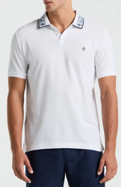 Original Penguin Floral Collar Cotton Piqué Polo In White