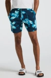Original Penguin Floral Cotton French Terry Shorts In Blue Wing Teal