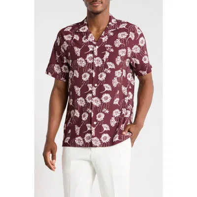 Original Penguin Floral Seersucker Camp Shirt In Burgundy