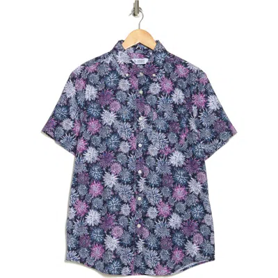 Original Penguin Floral Short Sleeve Button-up Shirt In Dark Sapphire