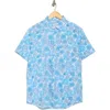 Original Penguin Floral Short Sleeve Button-up Shirt In Ibiza Blue
