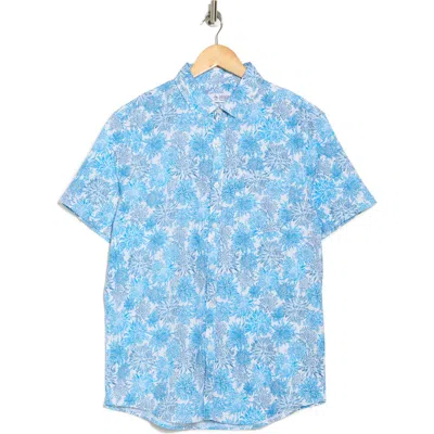 Original Penguin Floral Short Sleeve Button-up Shirt In Ibiza Blue