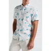 Original Penguin Floral Short Sleeve Cotton & Viscose Seersucker Button-down Shirt In Bright White