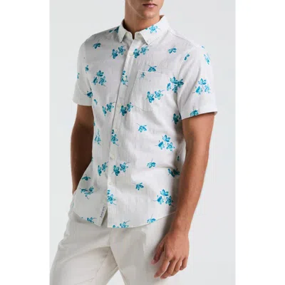 Original Penguin Floral Short Sleeve Cotton & Viscose Seersucker Button-down Shirt In Bright White