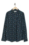 Original Penguin Floral Stretch Poplin Button-up Shirt In True Black