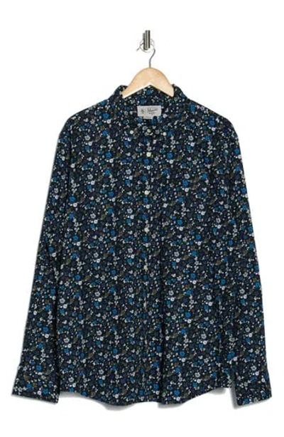 Original Penguin Floral Stretch Poplin Button-up Shirt In True Black