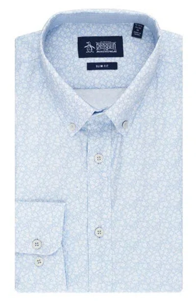Original Penguin Flower Fields Slim Fit Stretch Cotton Dress Shirt In Blue Dust