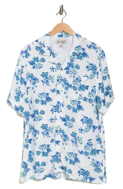 Original Penguin Flower Print Short Sleeve Shirt In Blue