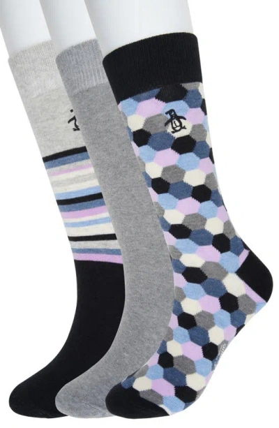 Original Penguin Franz Stripe 3-pack Crew Socks In Black