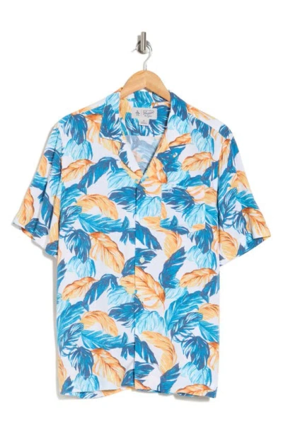 Original Penguin Frond Print Camp Shirt In Vallarta Blue