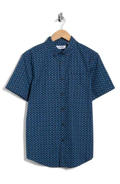 Original Penguin Geo Print Short Sleeve Poplin Shirt In Green