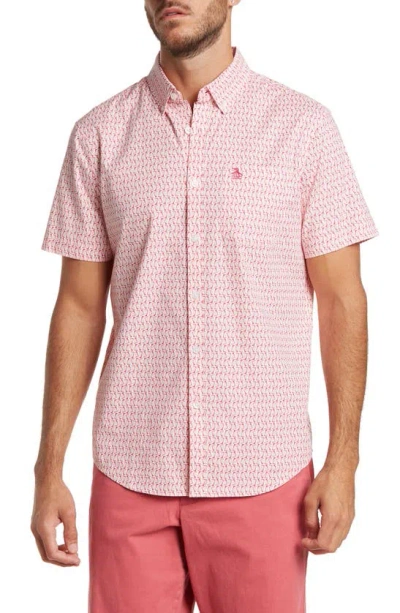 Original Penguin Geo Print Short Sleeve Shirt In Pink Peacock
