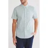 Original Penguin Geo Print Stretch Cotton Poplin Button-up Shirt In Blue Haze