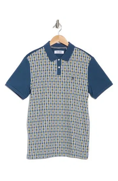 Original Penguin Geometric Cotton Jacquard Polo In Blue Wing Teal