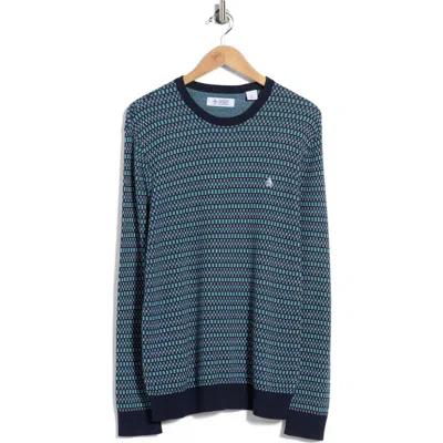 Original Penguin Geometric Jacquard Crewneck Sweater In Blue