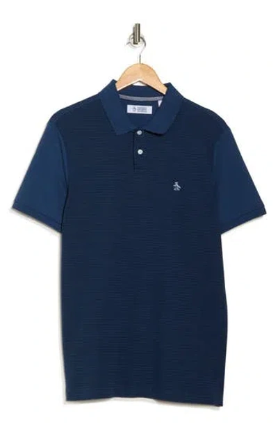 Original Penguin Geometric Jacquard Jersey Polo In Blue