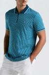 Original Penguin Geometric Jacquard Tipped Zip Polo In Mosaic Blue