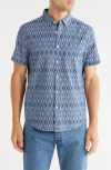 Original Penguin Geometric Print Stretch Cotton Button-up Shirt In Blue