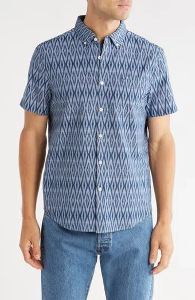 Original Penguin Geometric Print Stretch Cotton Button-up Shirt In Green