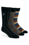 Original Penguin Gerwig Stripe Essential Crew Socks In Dark Navy