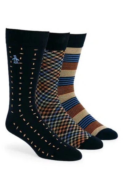 Original Penguin Gerwig Stripe Essential Crew Socks In Dark Navy