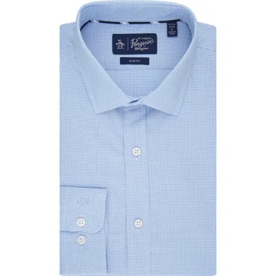 Original Penguin Gingham Print Slim Fit Dress Shirt In Blue