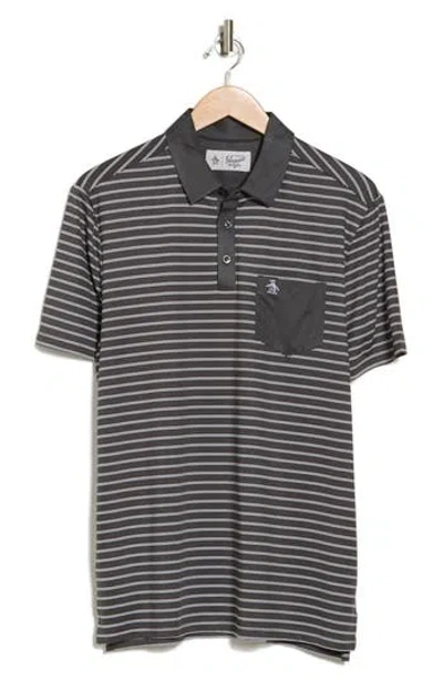 Original Penguin Golf Colorblock Stripe Jersey Polo In Asphalt