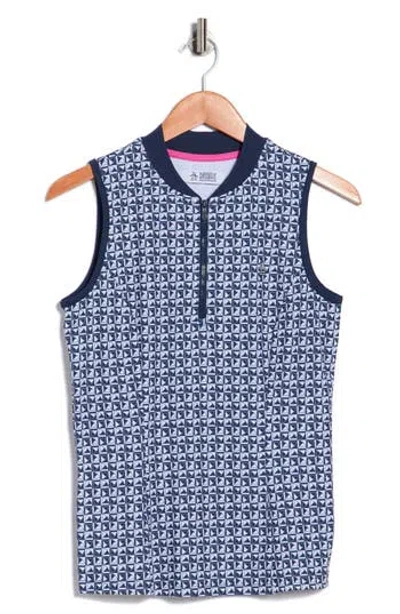 Original Penguin Golf Geometric Print Sleeveless Golf Knit Polo In Purple
