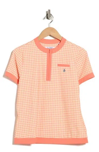 Original Penguin Golf Pete's Bow Tie Colorblock Quarter Zip Golf Polo In Pink