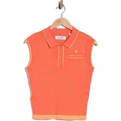 Original Penguin Golf Sleeveless Cropped Polo Sweater In Pink