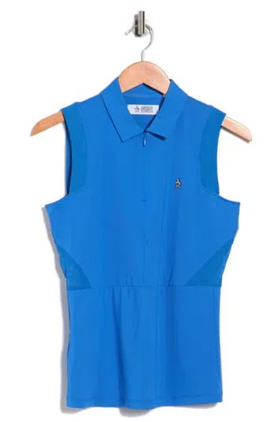 Original Penguin Golf Sleeveless Zip Polo In Blue