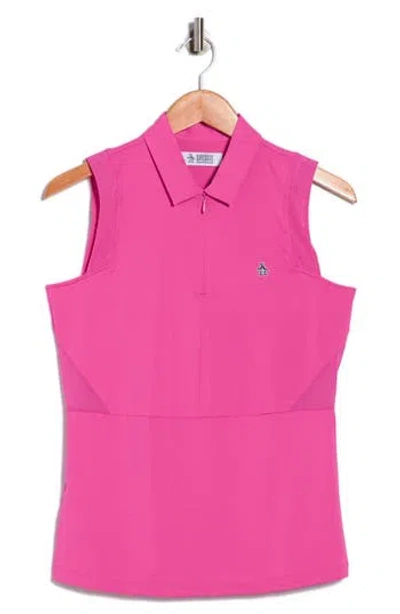 Original Penguin Golf Sleeveless Zip Polo In Pink