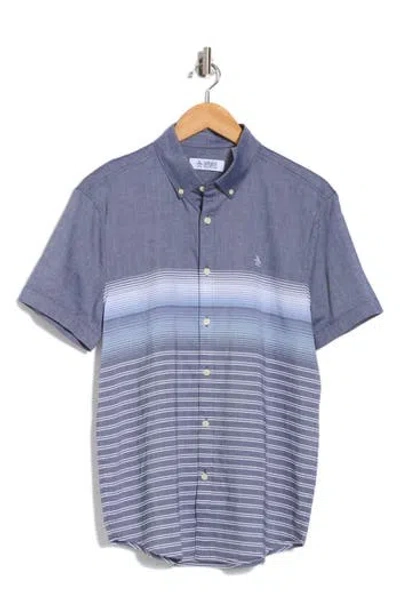 Original Penguin Gradient Stripe Short Sleeve Cotton Button-up Shirt In Blue