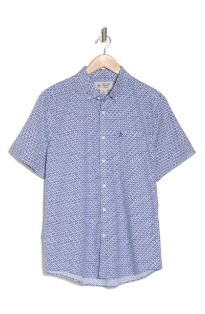 Original Penguin Half Circle Print Short Sleeve Button-up Shirt In Mazarine Blue
