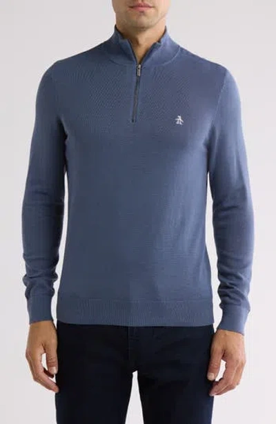 Original Penguin Half Zip Cotton Jersey Sweater In Vintage Indigo