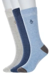 Original Penguin Heathered 3-pack Assorted Crew Socks In Blue