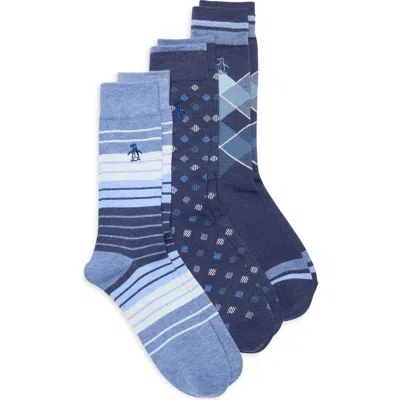 Original Penguin Henley Argyle Assorted 3-pack Dress Socks In Blue