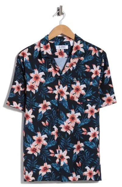 Original Penguin Hibiscus Print Seersucker Camp Shirt In Multi