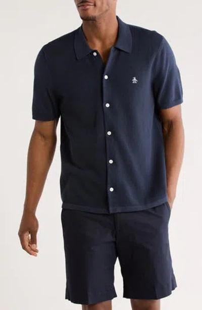 Original Penguin Honeycomb Short Sleeve Cotton Piqué Button-up Shirt In Blue