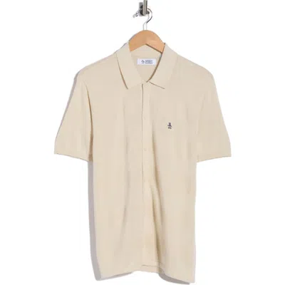 Original Penguin Honeycomb Stripe Cotton Polo Sweater In Neutral