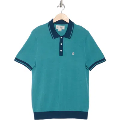 Original Penguin Honeycomb Textured Cotton Polo In Teal