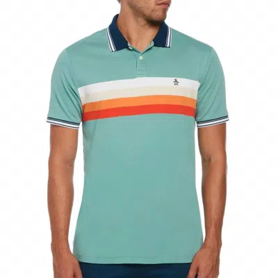 Original Penguin Interlock Chest Stripe Polo Shirt In Oil Blue/green In Multi