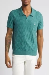 Original Penguin Jacquard Basketweave Johnny Collar Polo Sweater In Sea Pine