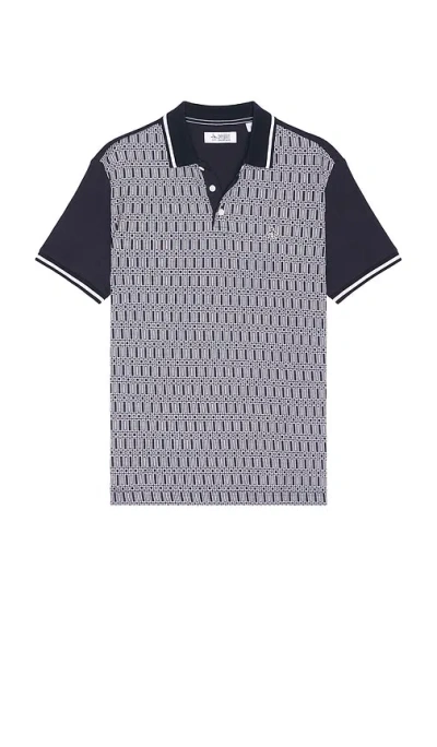 Original Penguin Jacquard Front Interlock Geo Print Polo In 深蓝色