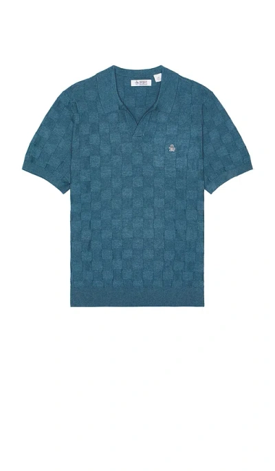 Original Penguin Jacquard Johnny Collar Sweater Polo In Copen Blue