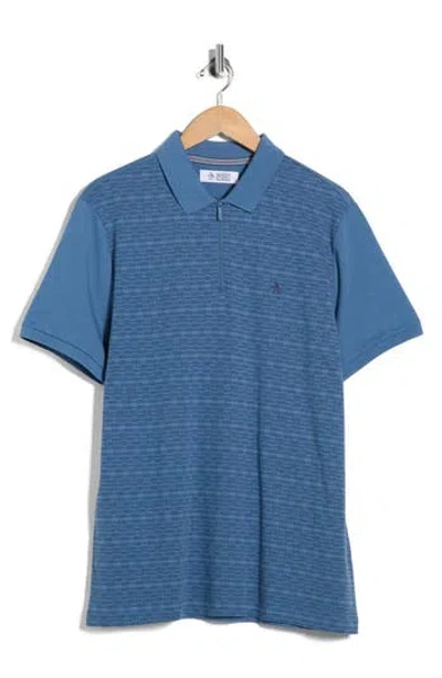 Original Penguin Jacquard Quarter Zip Polo In Blue