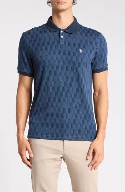 Original Penguin Jacquard Rectangle Geo Polo In Blue