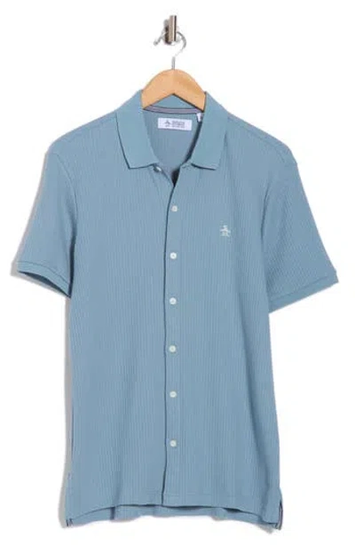 Original Penguin Jacquard Short Sleeve Button-front Shirt In Blue